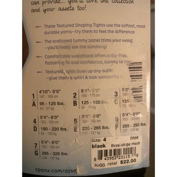 SPANX Assets Red Hot Label Black Tights Textured Three Stripe Mesh Size 4 - Picture 3 of 3